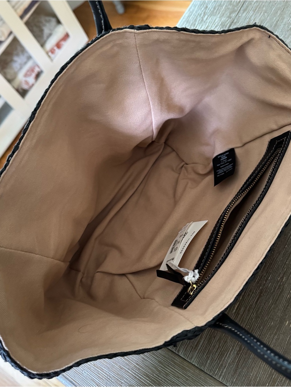 Madewell Black & Tan Striped Woven Tote with Leather Handles - Picture 4 of 6